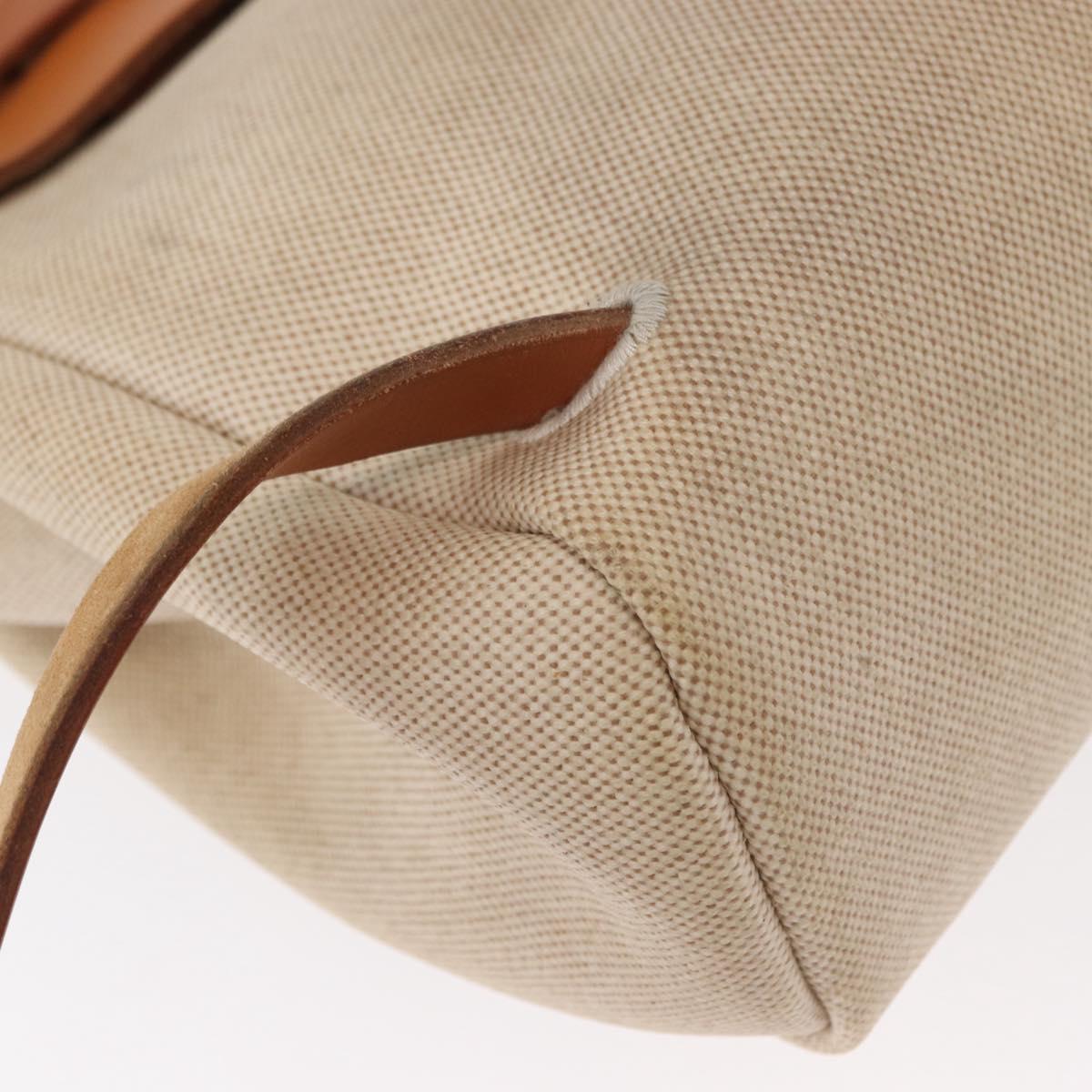 HERMES Herbag Backpack Canvas Leather Beige Silver Auth bs31446