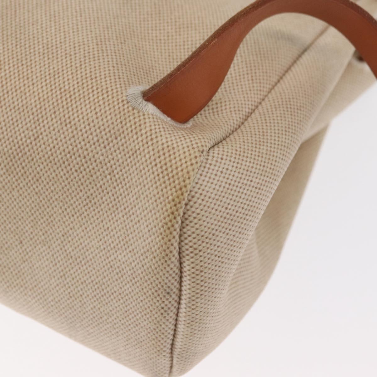 HERMES Herbag Backpack Canvas Leather Beige Silver Auth bs31446