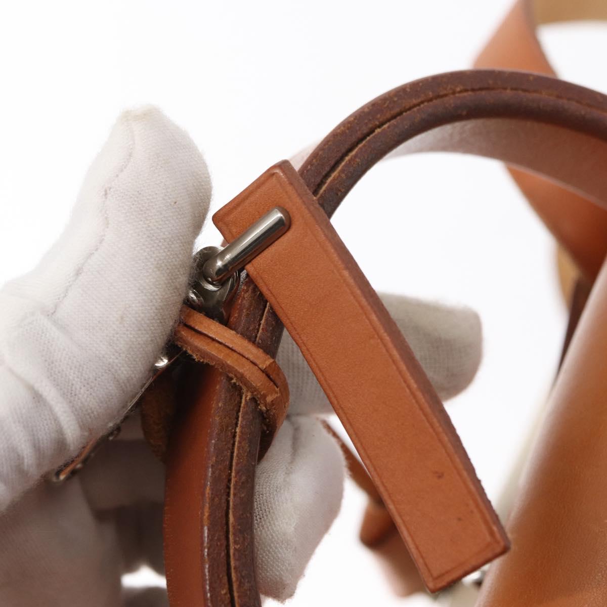 HERMES Herbag Backpack Canvas Leather Beige Silver Auth bs31446