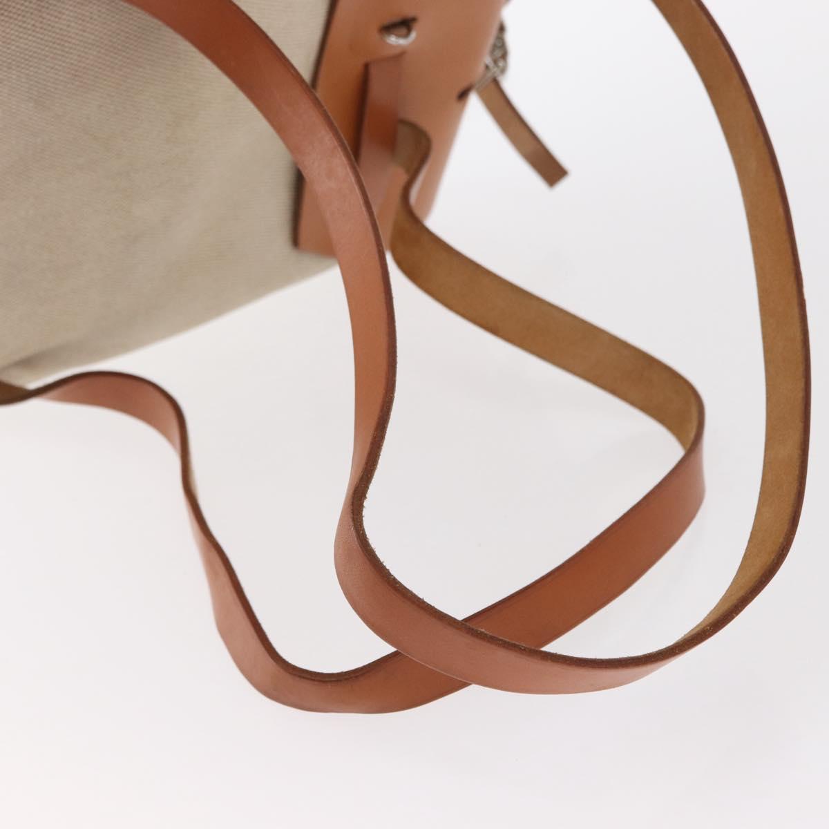 HERMES Herbag Backpack Canvas Leather Beige Silver Auth bs31446