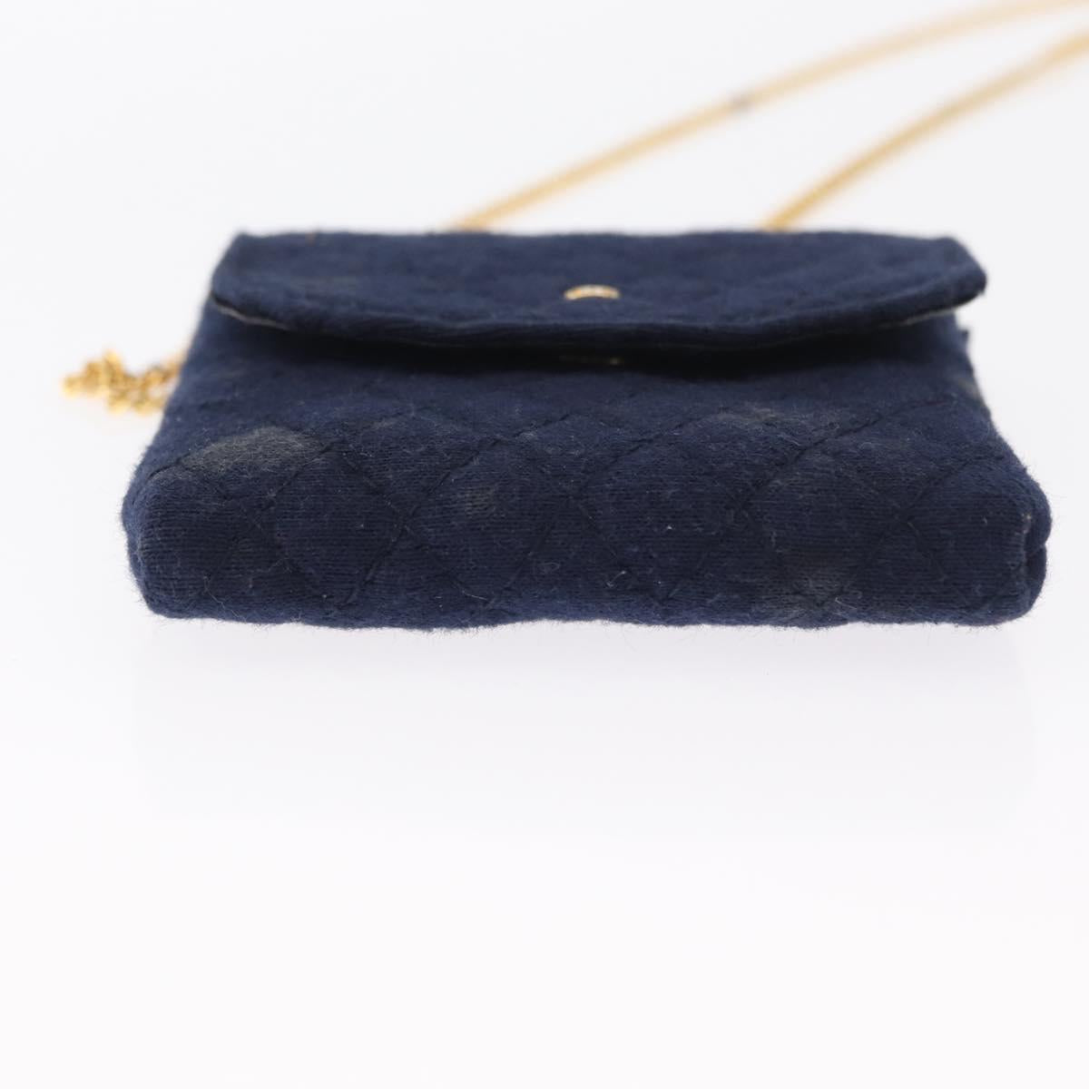 CHANEL Mini Matelasse Chain Pouch Cotton Navy Gold CC Auth bs31449