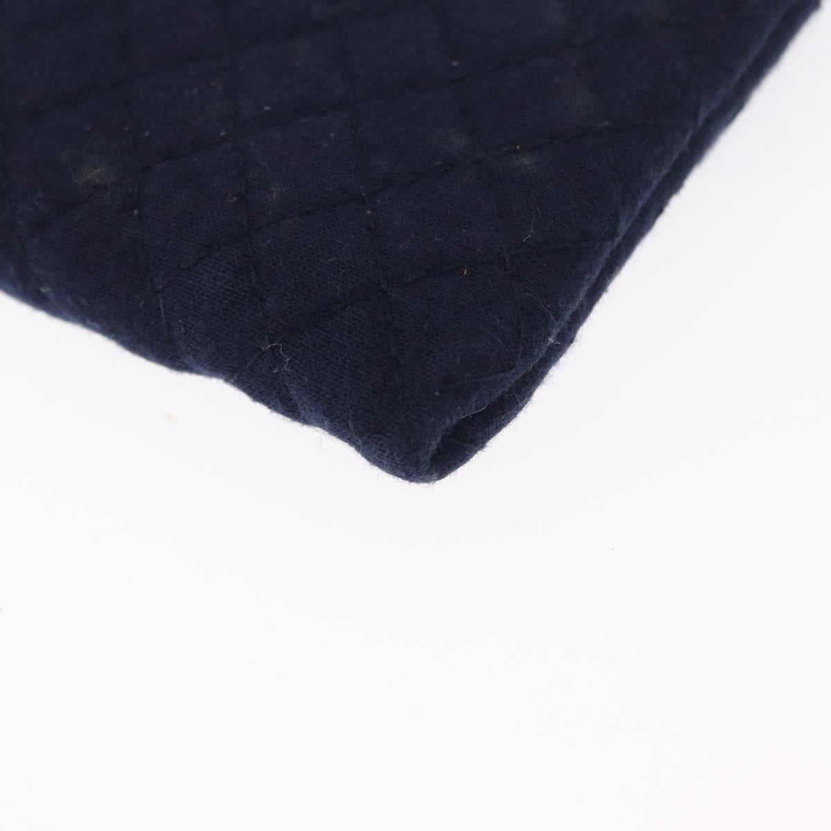 CHANEL Mini Matelasse Chain Pouch Cotton Navy Gold CC Auth bs31449