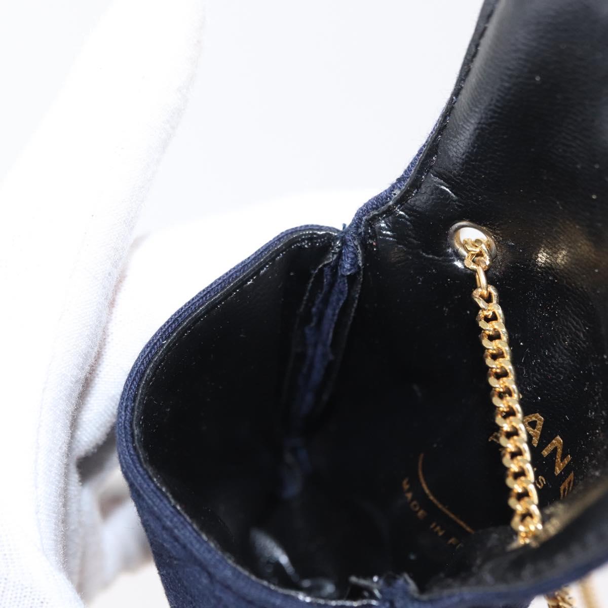 CHANEL Mini Matelasse Chain Pouch Cotton Navy Gold CC Auth bs31449