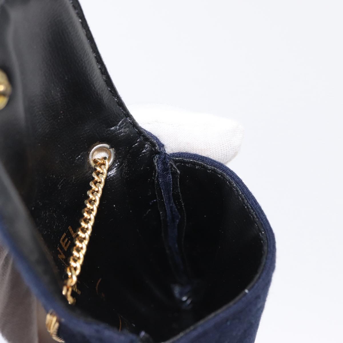 CHANEL Mini Matelasse Chain Pouch Cotton Navy Gold CC Auth bs31449