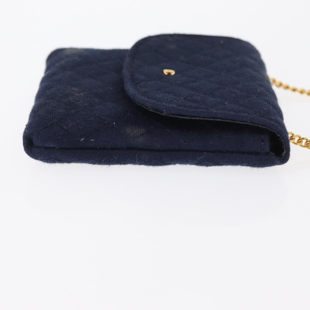 CHANEL Mini Matelasse Chain Pouch Cotton Navy Gold CC Auth bs31449