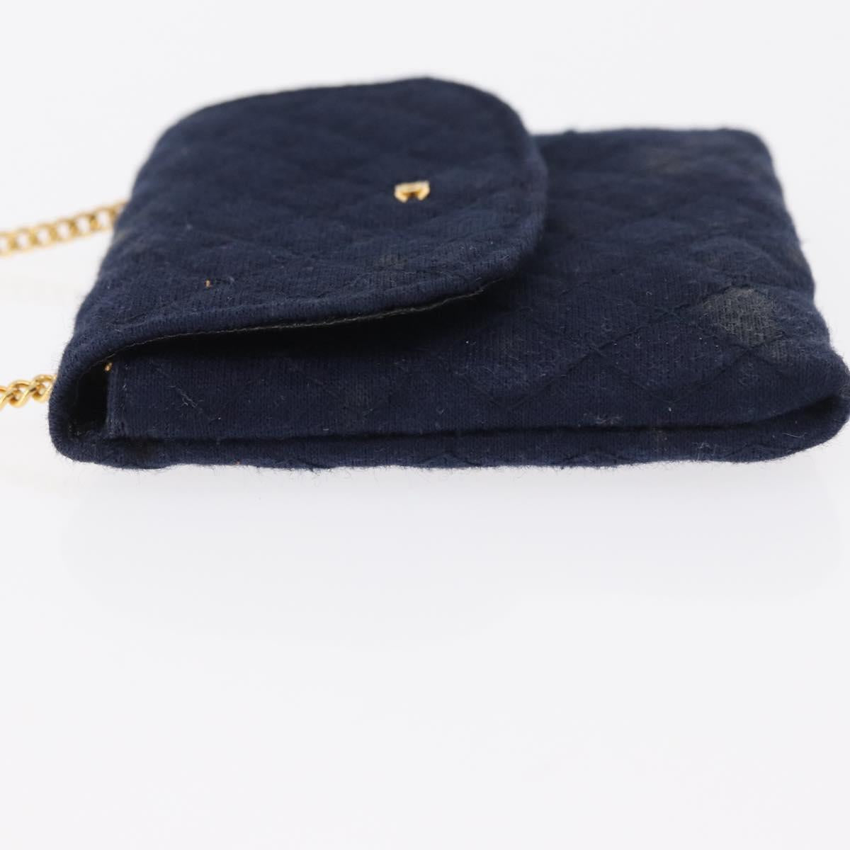 CHANEL Mini Matelasse Chain Pouch Cotton Navy Gold CC Auth bs31449