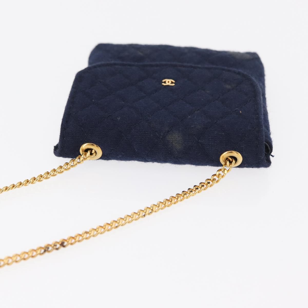 CHANEL Mini Matelasse Chain Pouch Cotton Navy Gold CC Auth bs31449