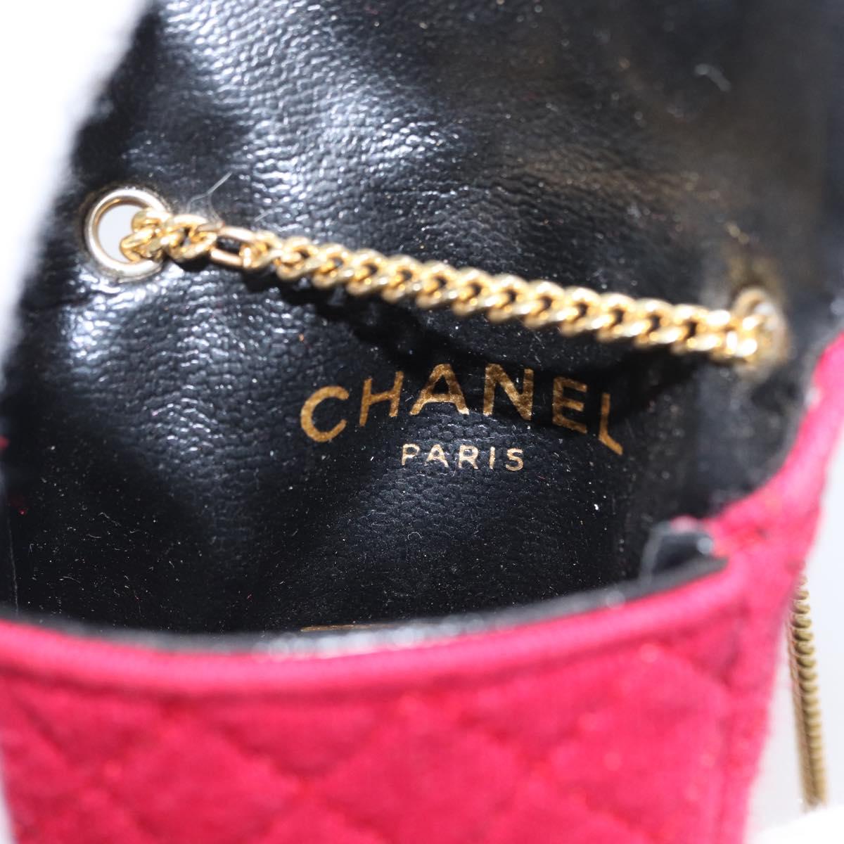 CHANEL Mini Matelasse Chain Pouch Cotton Pink Gold CC Auth bs31450