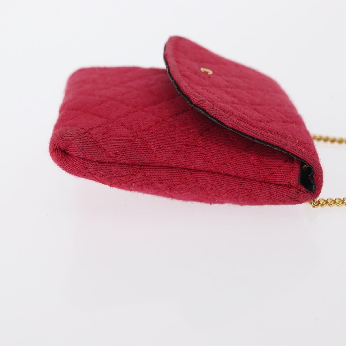 CHANEL Mini Matelasse Chain Pouch Cotton Pink Gold CC Auth bs31450