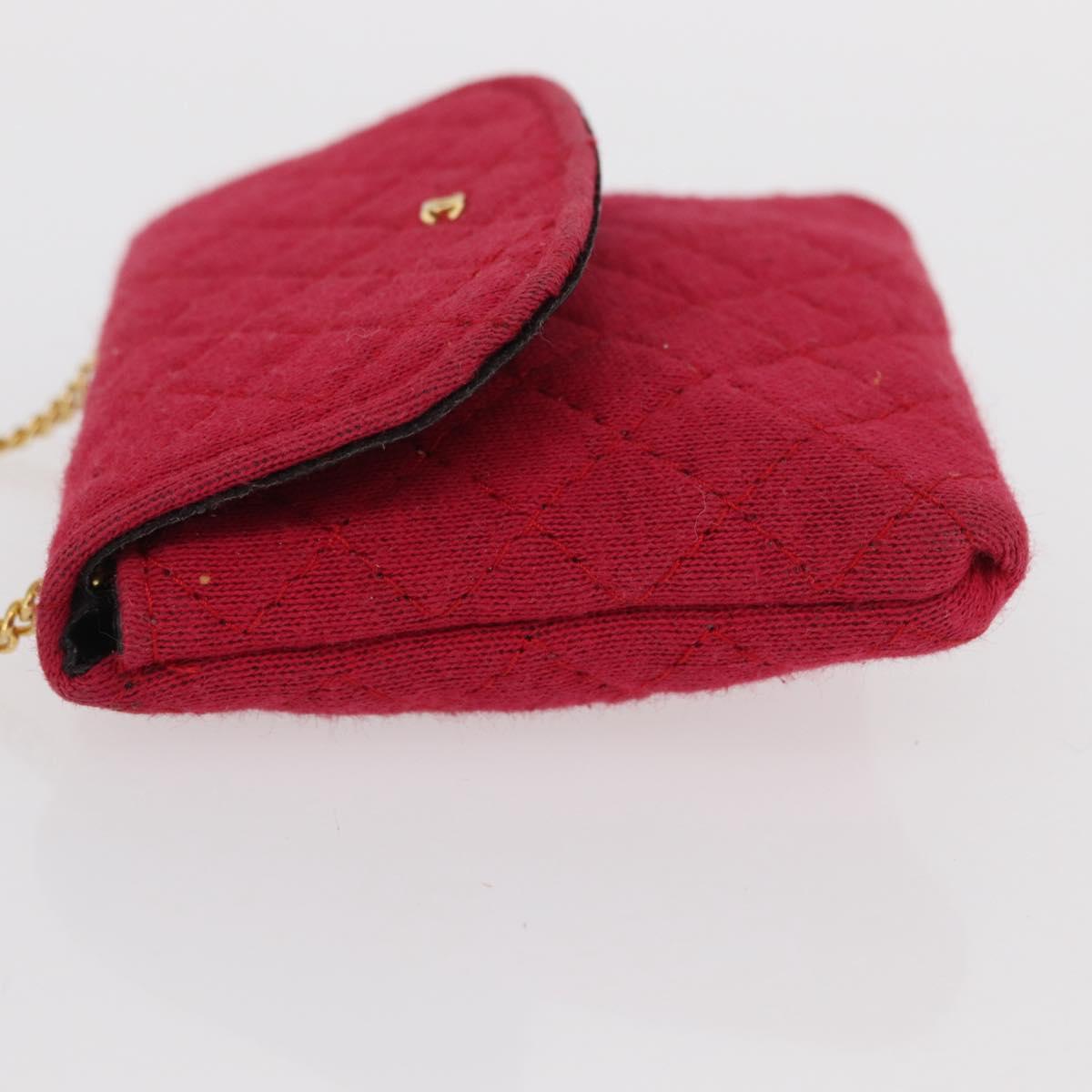 CHANEL Mini Matelasse Chain Pouch Cotton Pink Gold CC Auth bs31450