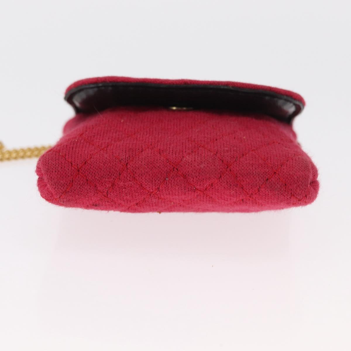 CHANEL Mini Matelasse Chain Pouch Cotton Pink Gold CC Auth bs31450