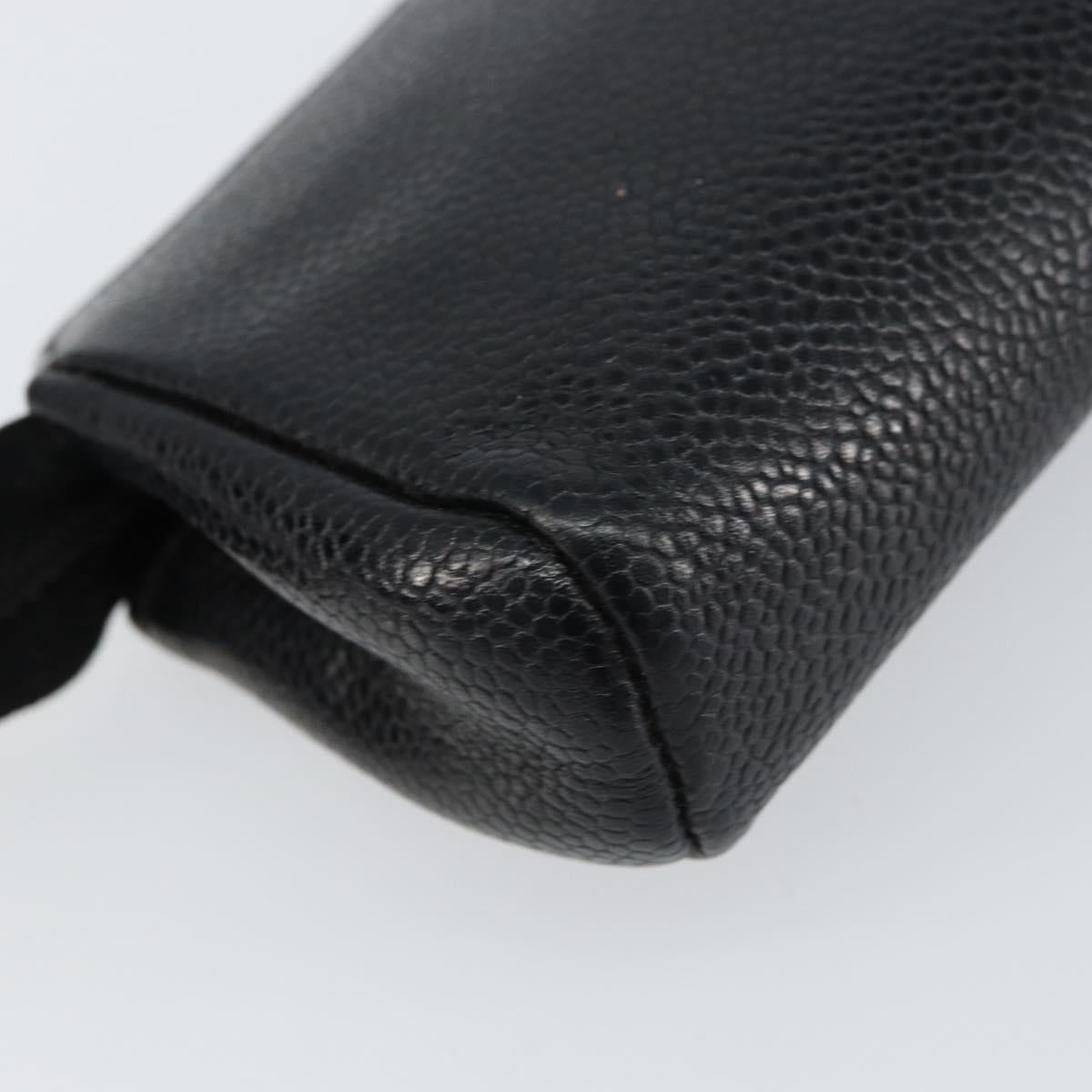 CHANEL Pouch Caviar Skin Black Gold CC Auth bs31451