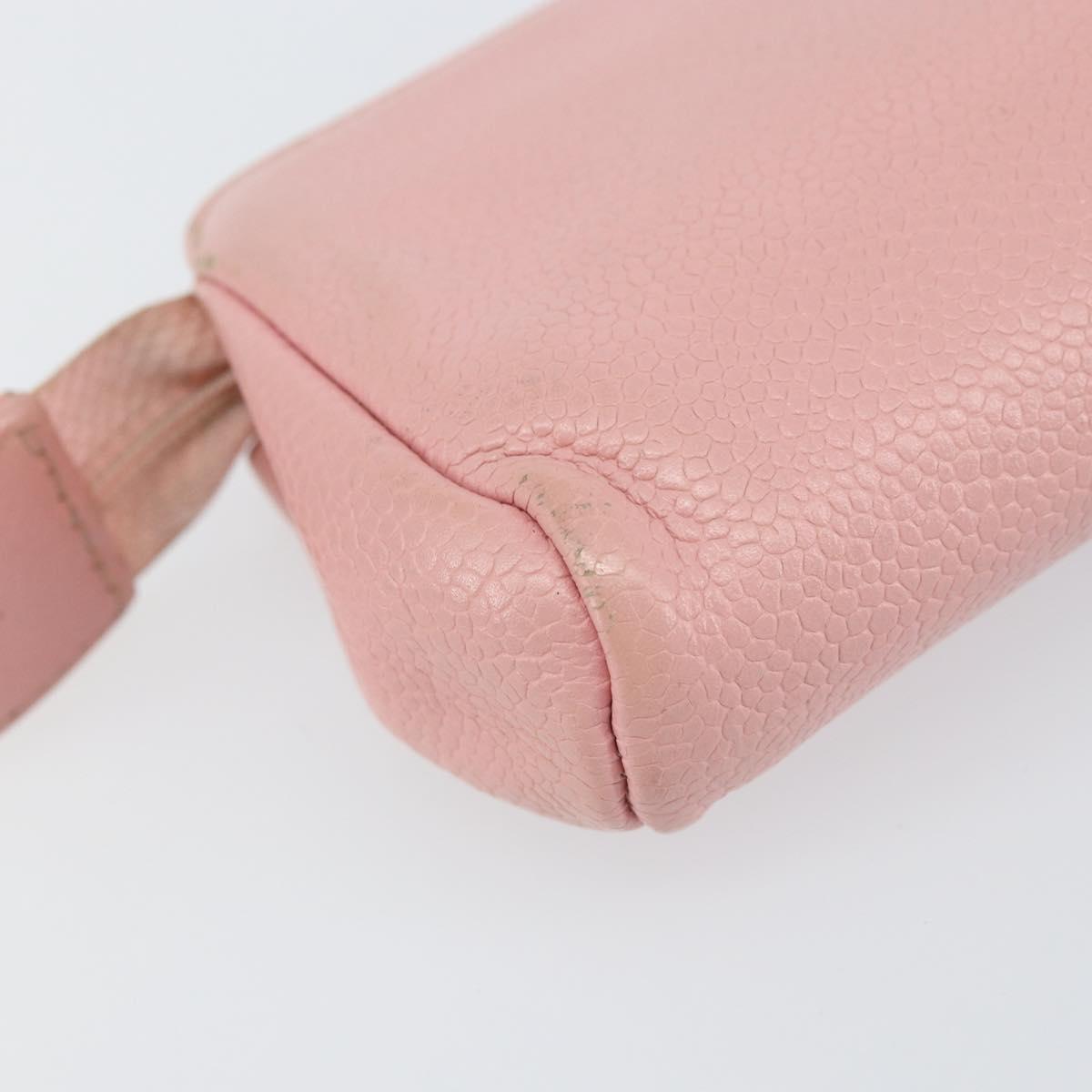 CHANEL COCO Mark Pouch Caviar Skin Pink Gold CC Auth bs31452