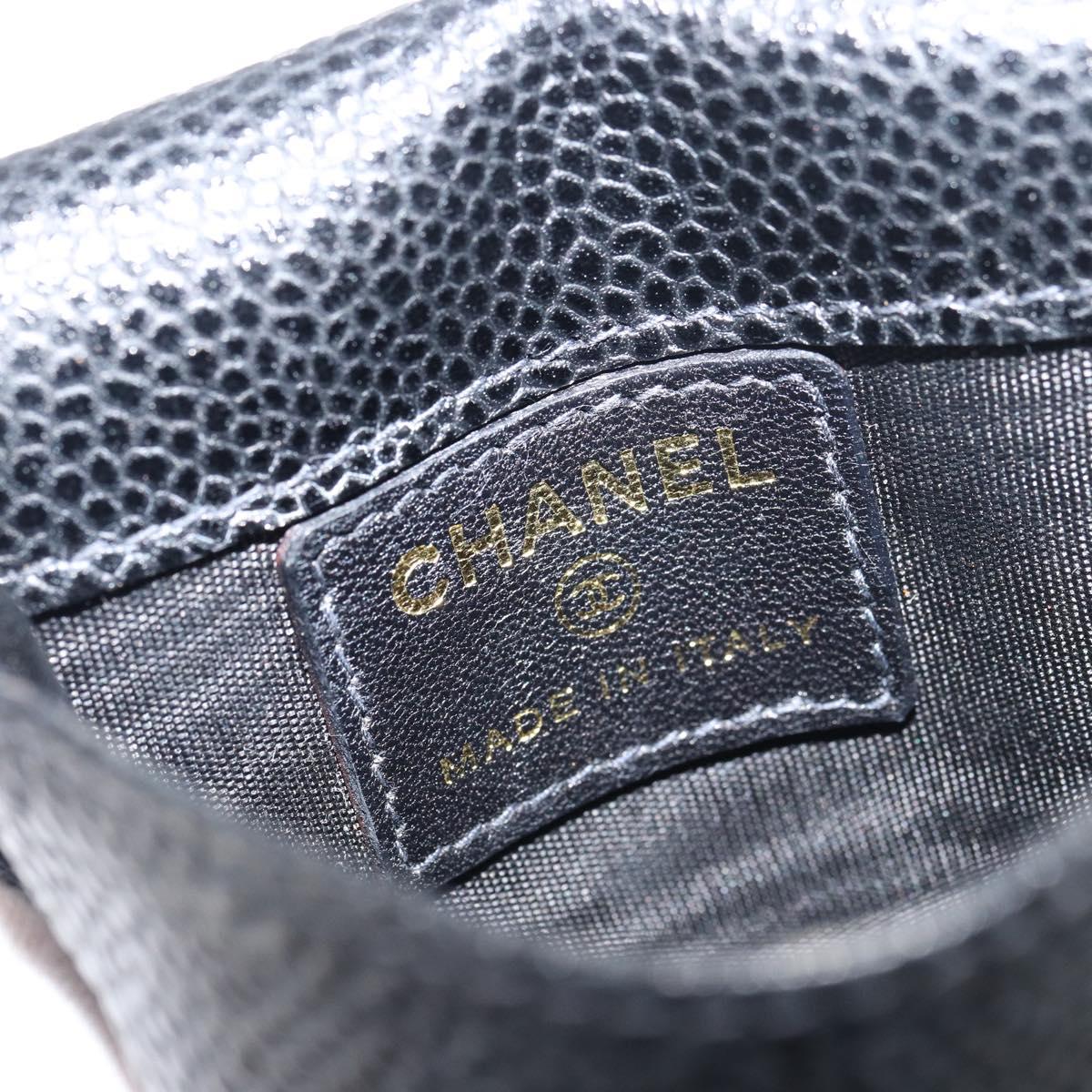 CHANEL Cigarette Case Caviar Skin Black CC Auth bs31453