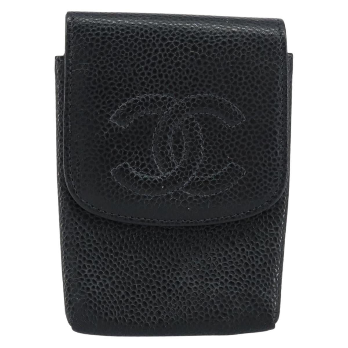 CHANEL Cigarette Case Caviar Skin Black CC Auth bs31453