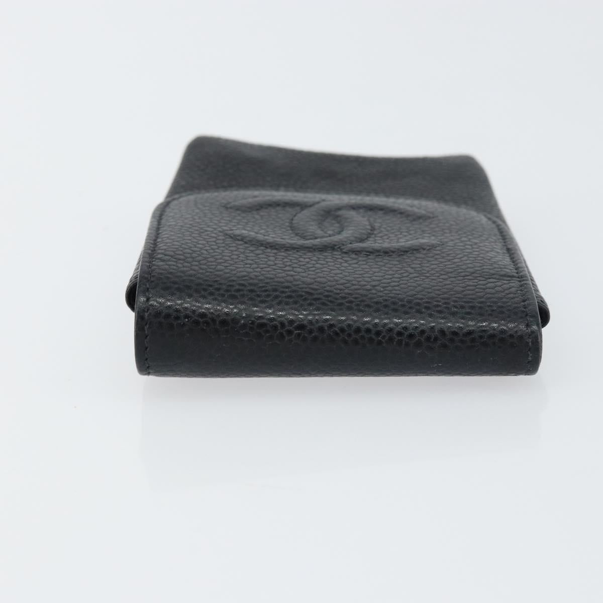 CHANEL Cigarette Case Caviar Skin Black CC Auth bs31453