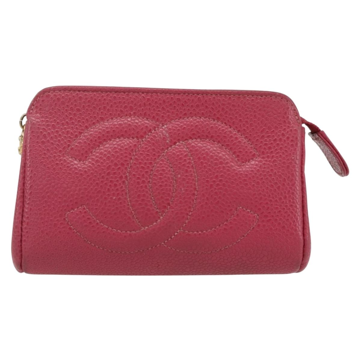 CHANEL Pouch Caviar Skin Pink Gold CC Auth bs31455