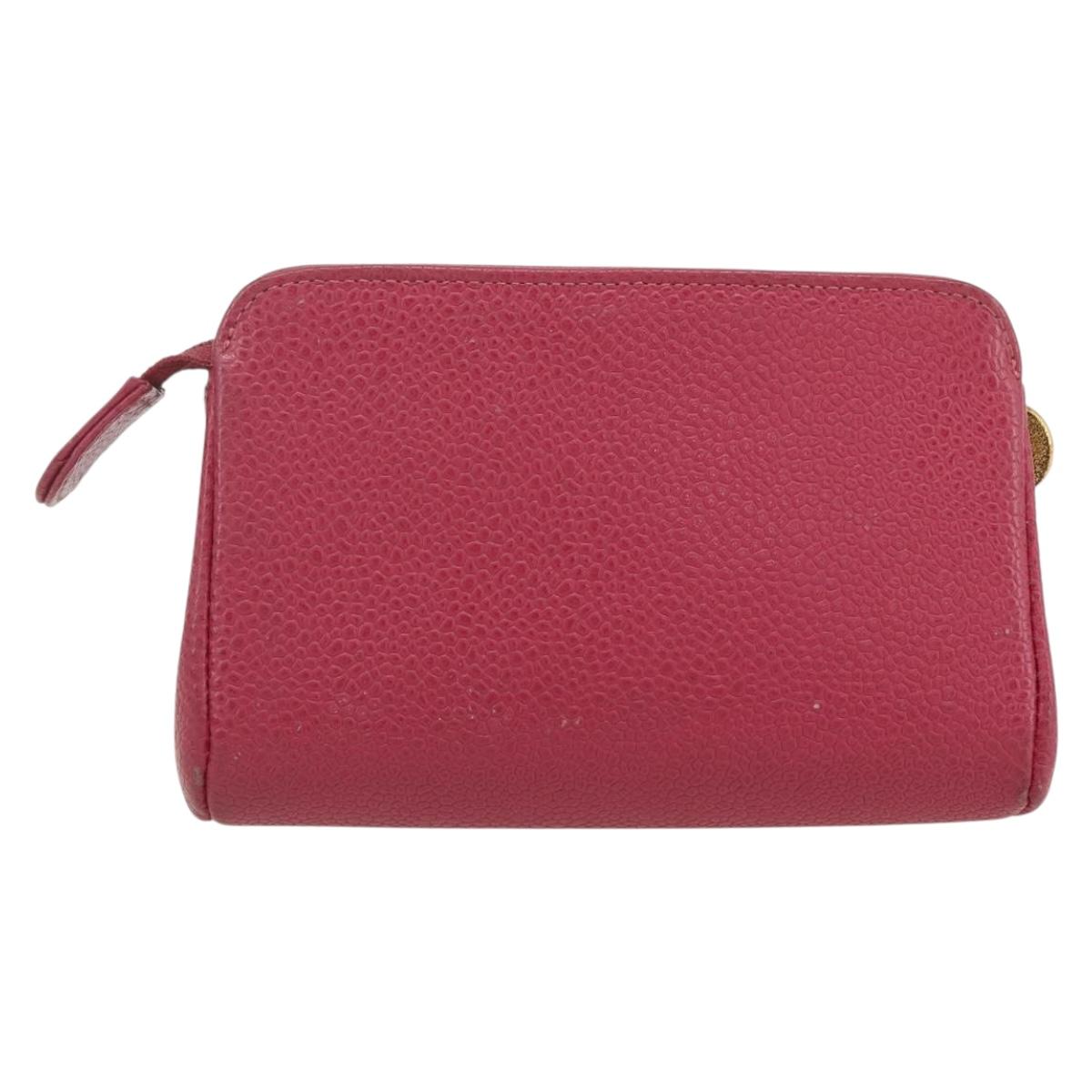 CHANEL Pouch Caviar Skin Pink Gold CC Auth bs31455