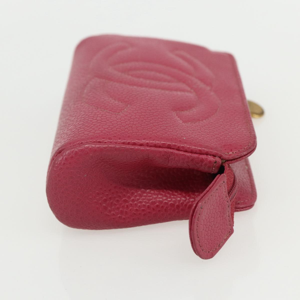 CHANEL Pouch Caviar Skin Pink Gold CC Auth bs31455