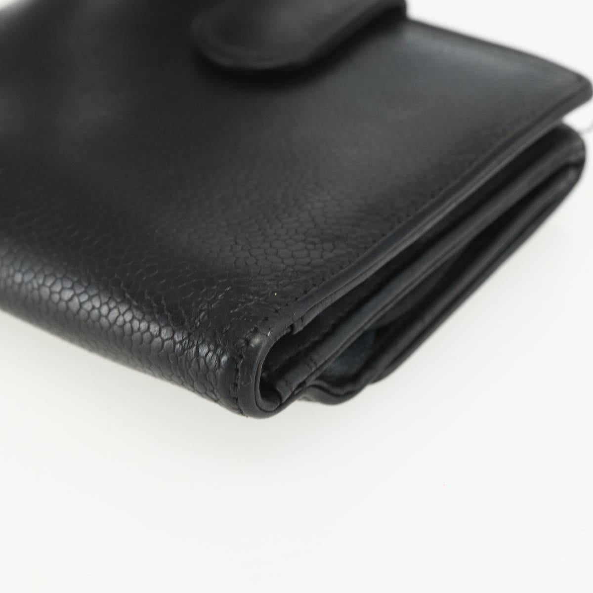 CHANEL Bifold Wallet Caviar Skin Black Gold CC Auth bs31459