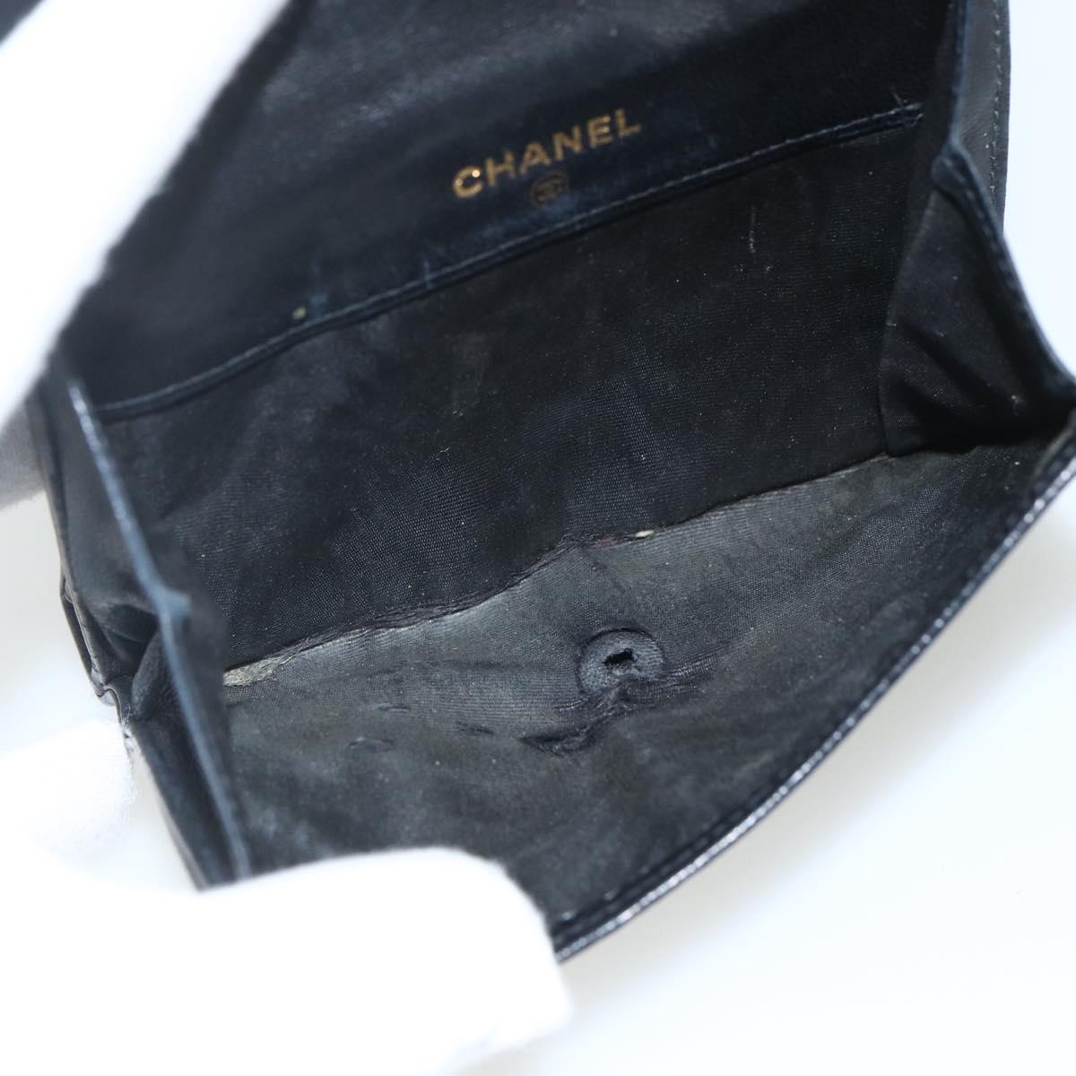 CHANEL Bifold Wallet Caviar Skin Black Gold CC Auth bs31459