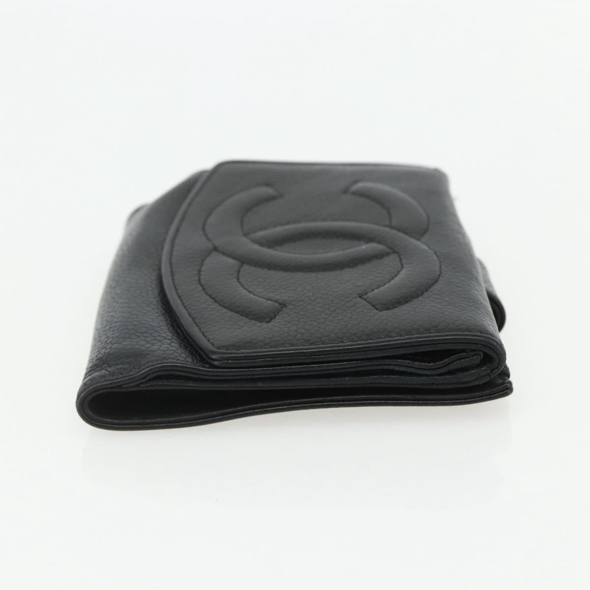 CHANEL Bifold Wallet Caviar Skin Black Gold CC Auth bs31459