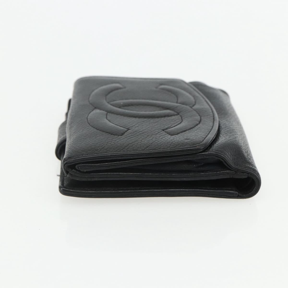 CHANEL Bifold Wallet Caviar Skin Black Gold CC Auth bs31459