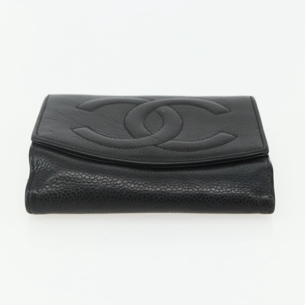 CHANEL Bifold Wallet Caviar Skin Black Gold CC Auth bs31459