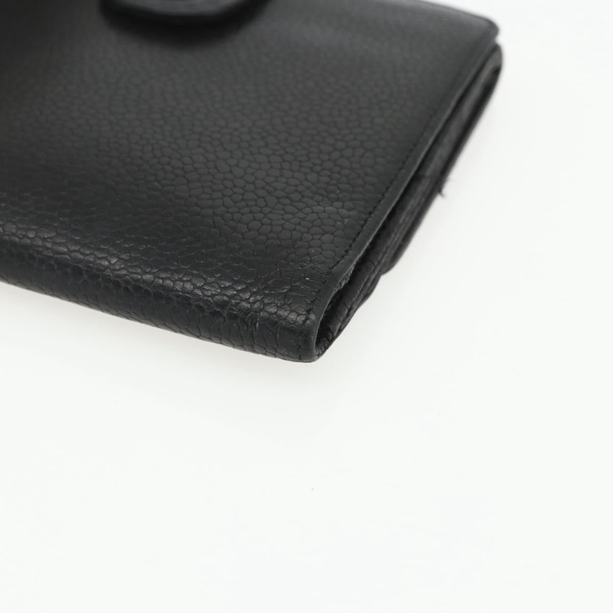 CHANEL Bifold Wallet Caviar Skin Black Gold CC Auth bs31460