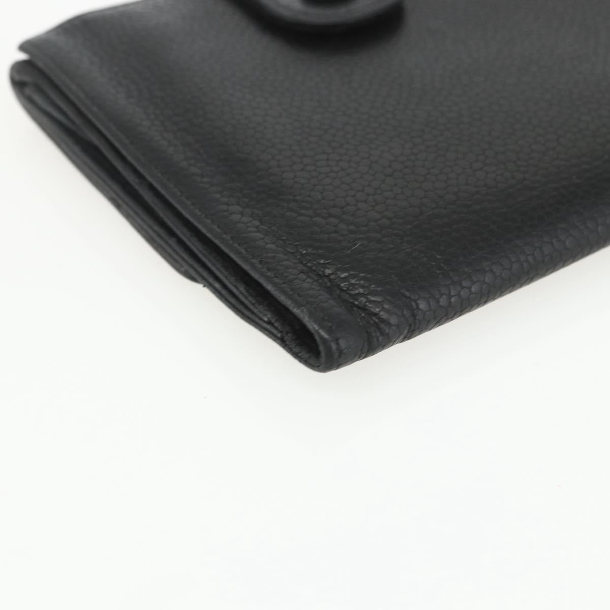 CHANEL Bifold Wallet Caviar Skin Black Gold CC Auth bs31460