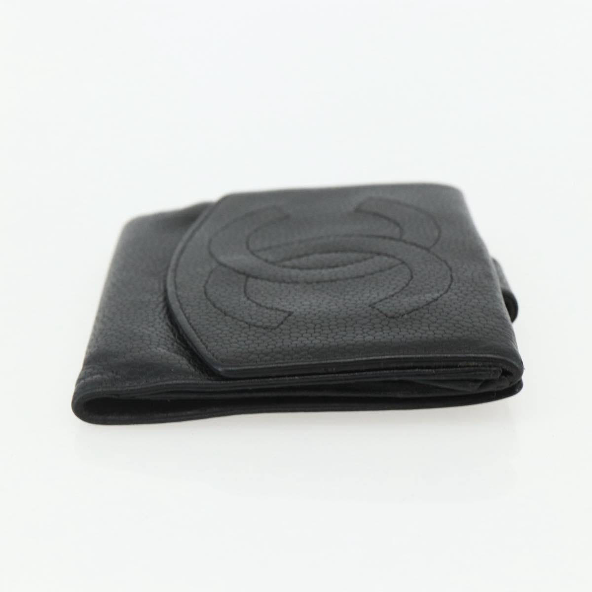 CHANEL Bifold Wallet Caviar Skin Black Gold CC Auth bs31460