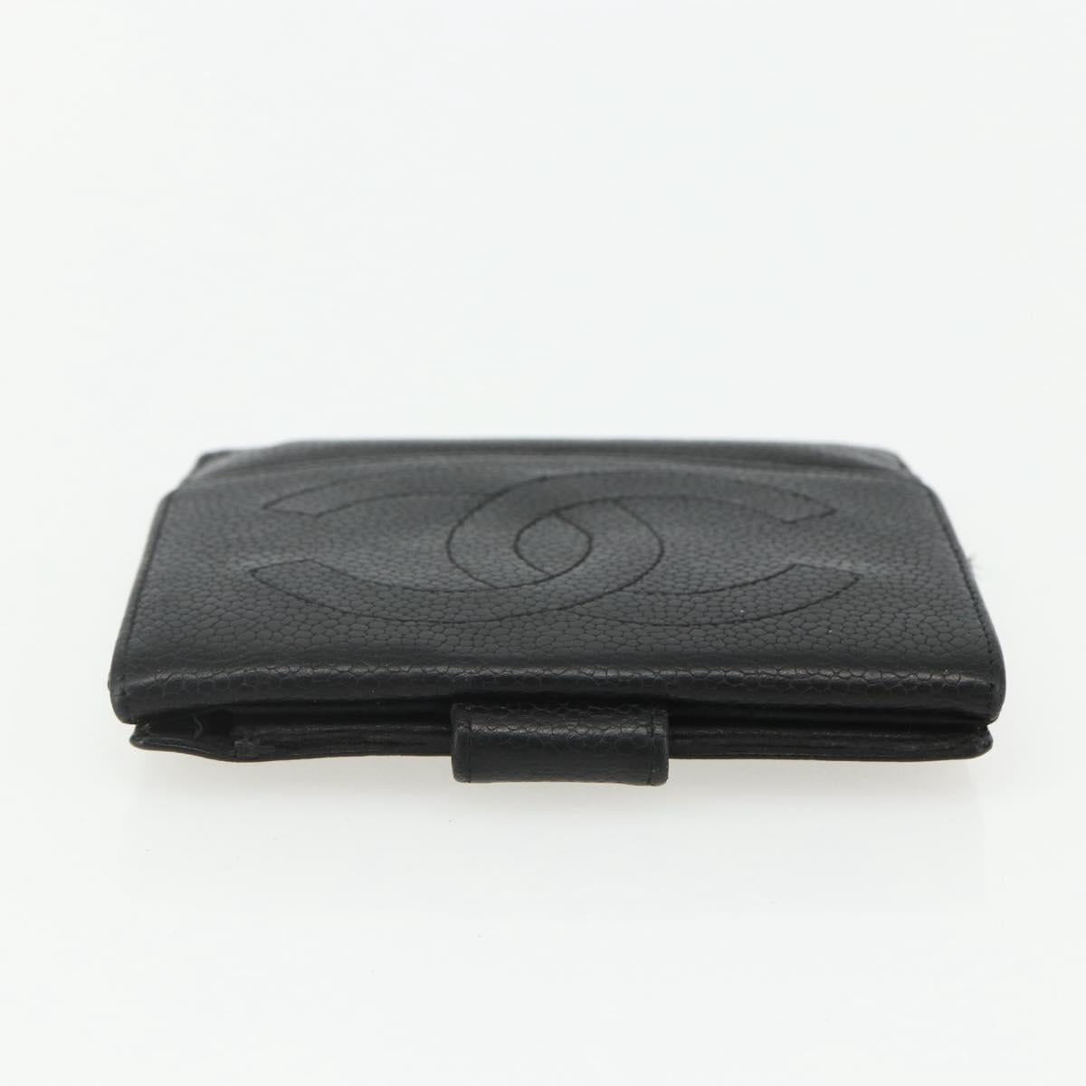 CHANEL Bifold Wallet Caviar Skin Black Gold CC Auth bs31460