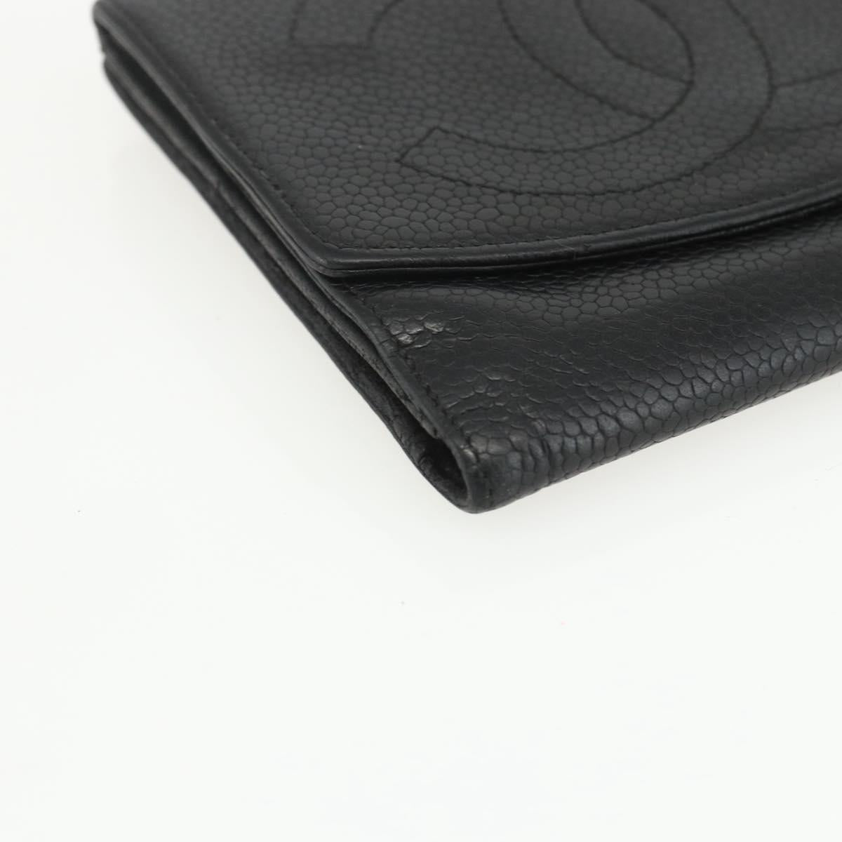 CHANEL Bifold Wallet Caviar Skin Black Gold CC Auth bs31460