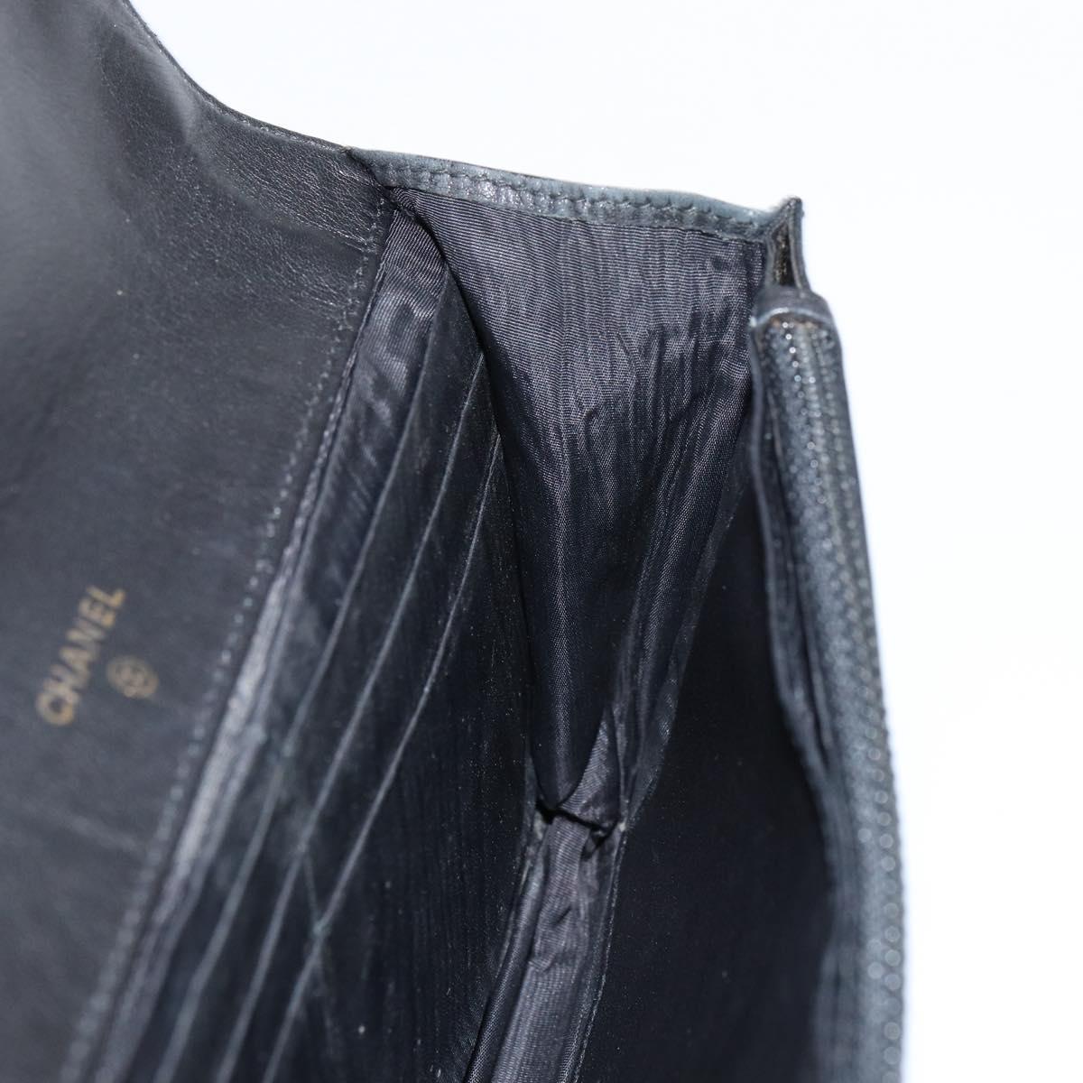 CHANEL COCO Mark Long Wallet Caviar Skin Black Gold CC Auth bs31461