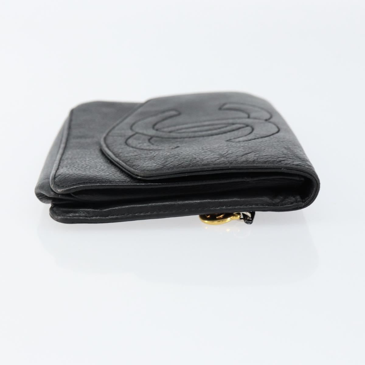CHANEL COCO Mark Long Wallet Caviar Skin Black Gold CC Auth bs31461