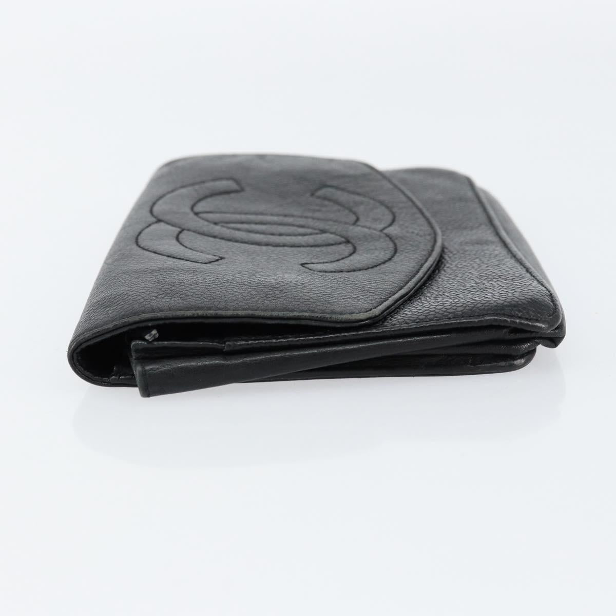 CHANEL COCO Mark Long Wallet Caviar Skin Black Gold CC Auth bs31461