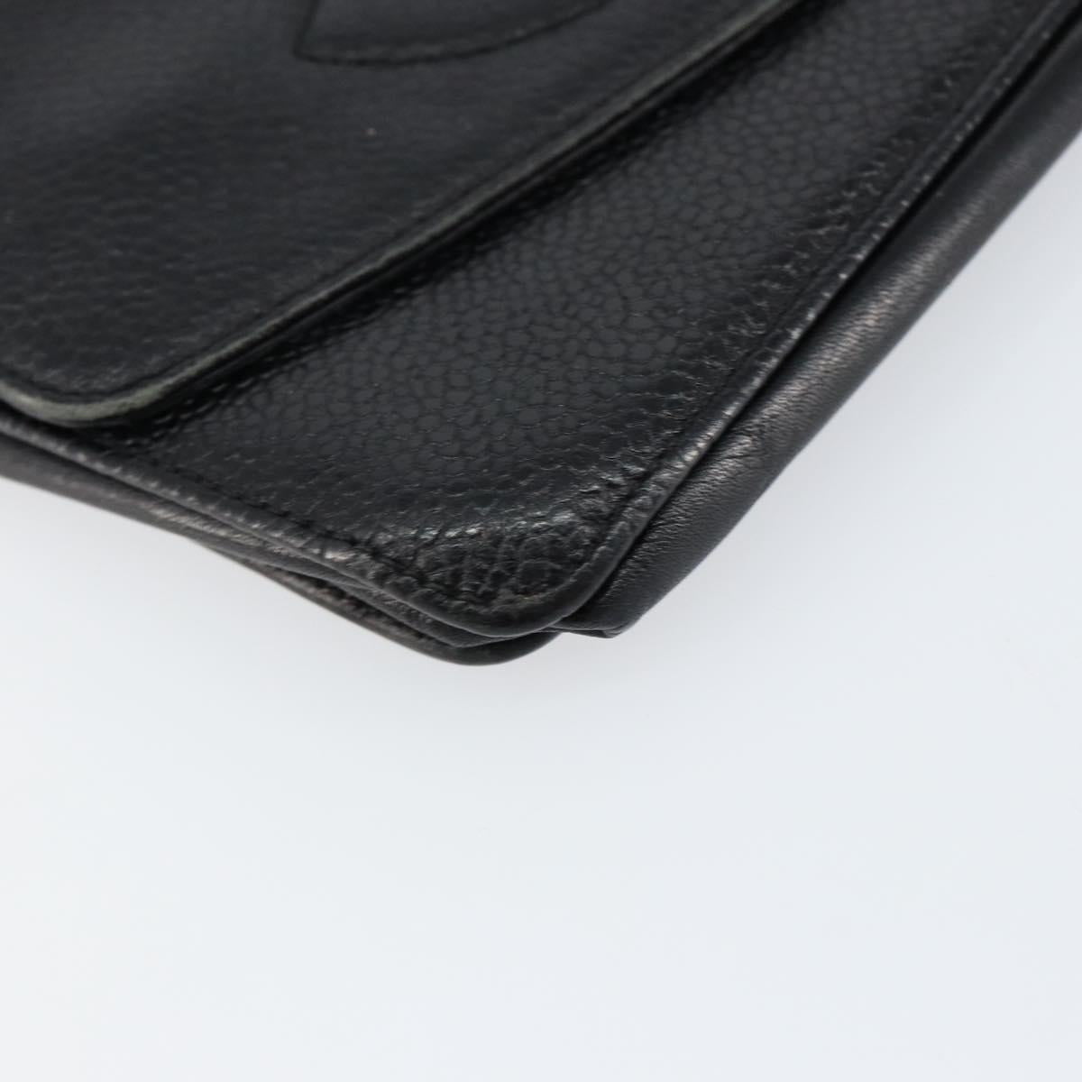 CHANEL COCO Mark Long Wallet Caviar Skin Black Gold CC Auth bs31461