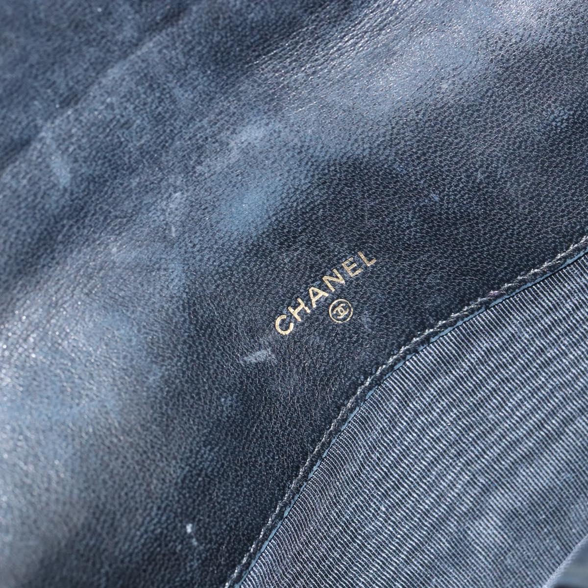 CHANEL Bicolore Long Wallet Lamb Skin Black Silver CC Auth bs31462