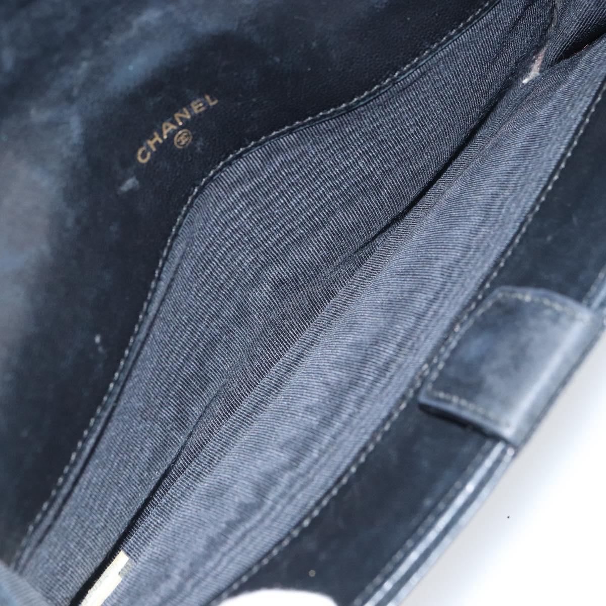 CHANEL Bicolore Long Wallet Lamb Skin Black Silver CC Auth bs31462