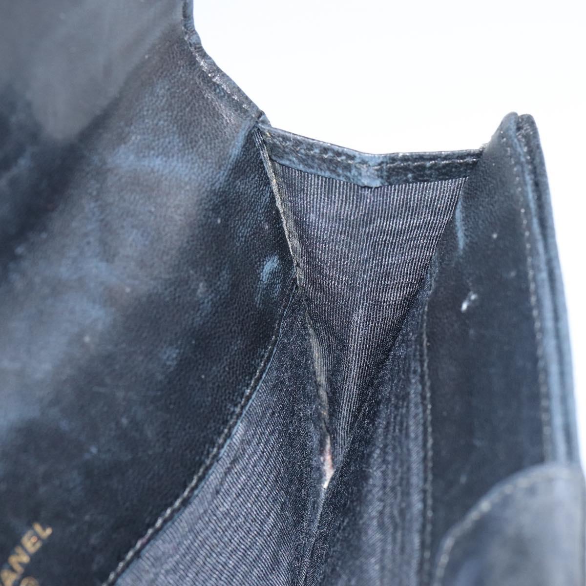 CHANEL Bicolore Long Wallet Lamb Skin Black Silver CC Auth bs31462