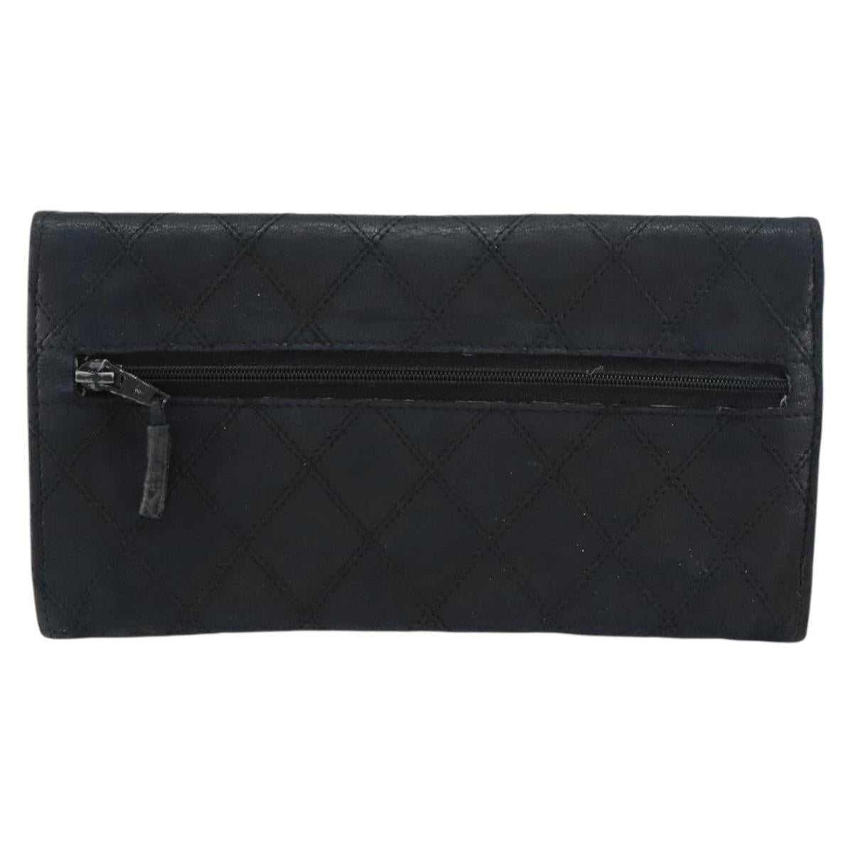 CHANEL Bicolore Long Wallet Lamb Skin Black Silver CC Auth bs31462