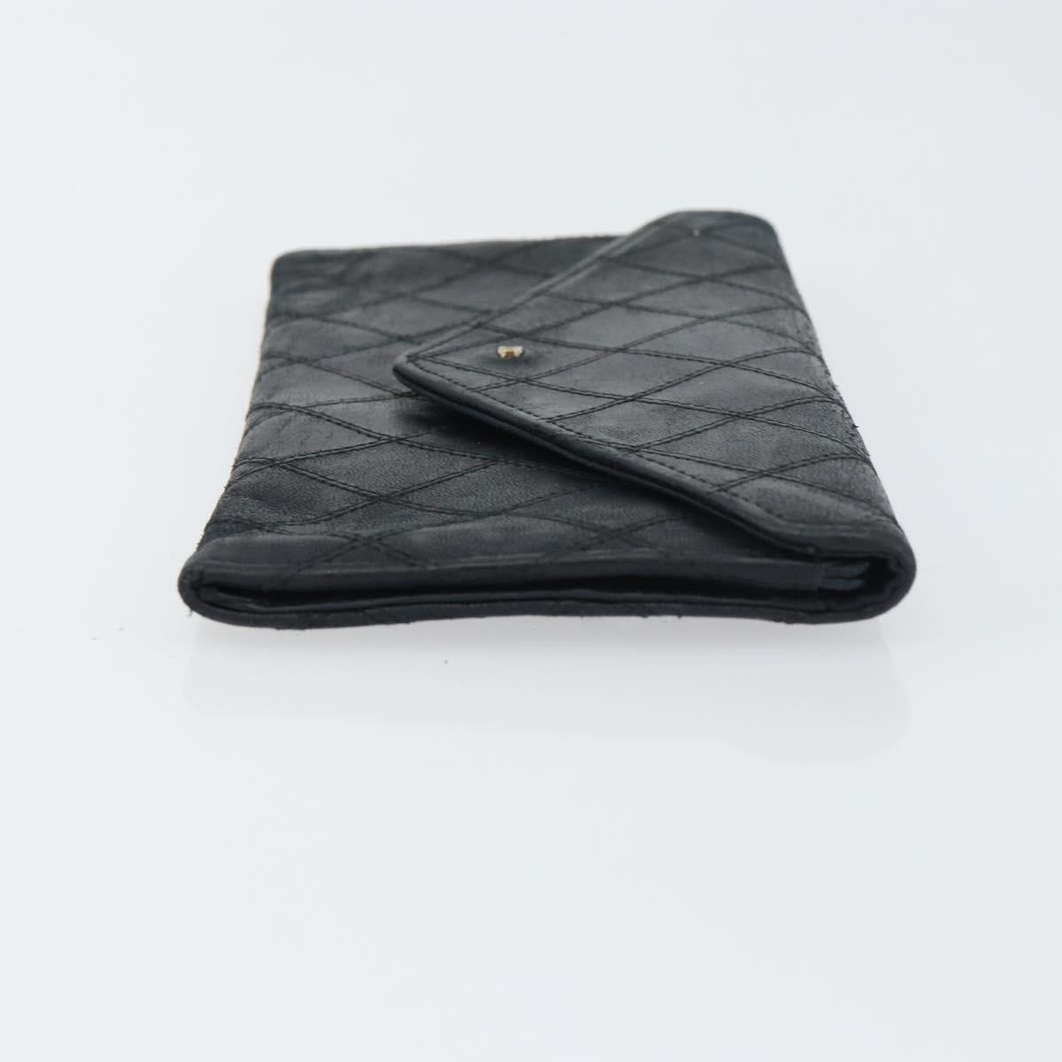 CHANEL Bicolore Long Wallet Lamb Skin Black Silver CC Auth bs31462