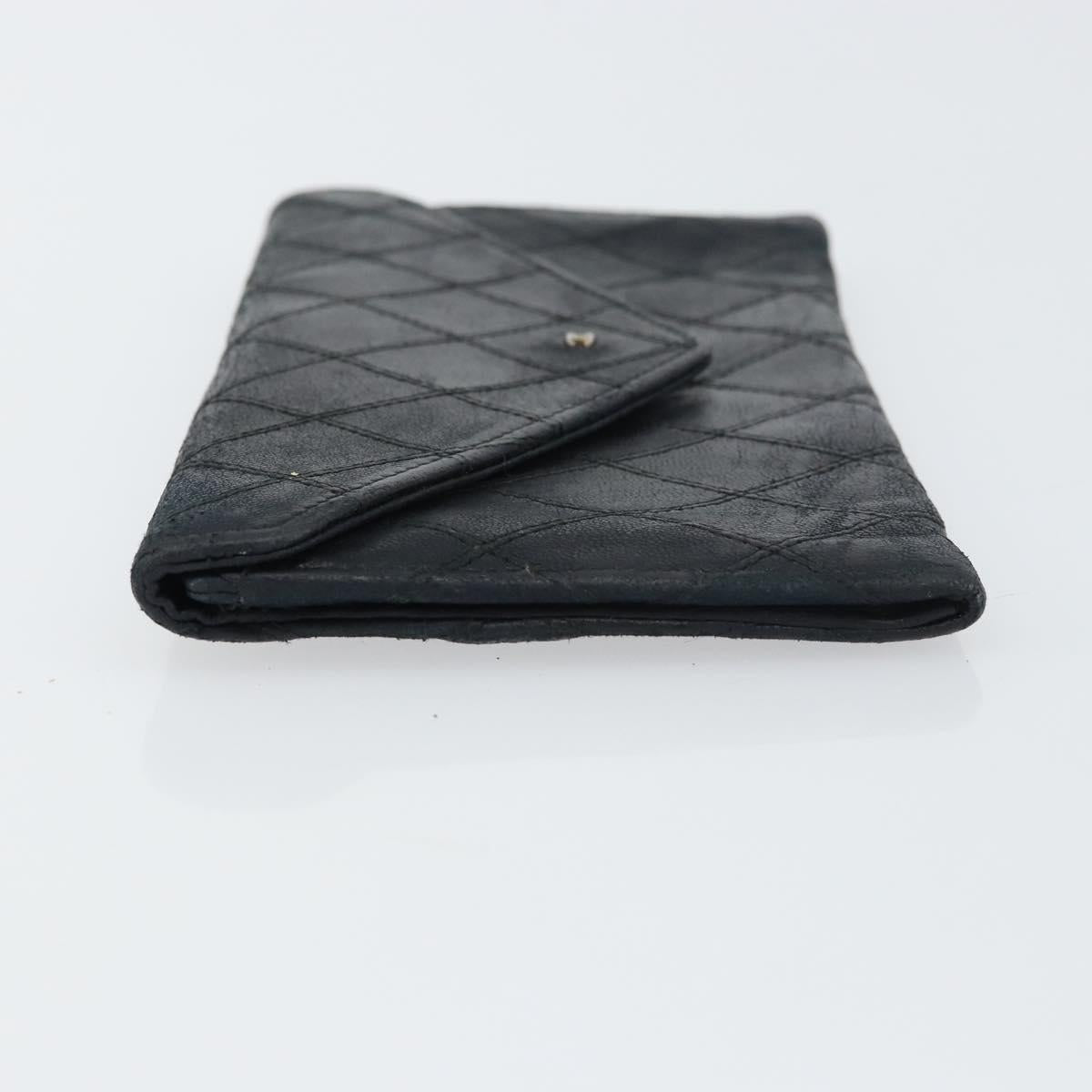 CHANEL Bicolore Long Wallet Lamb Skin Black Silver CC Auth bs31462