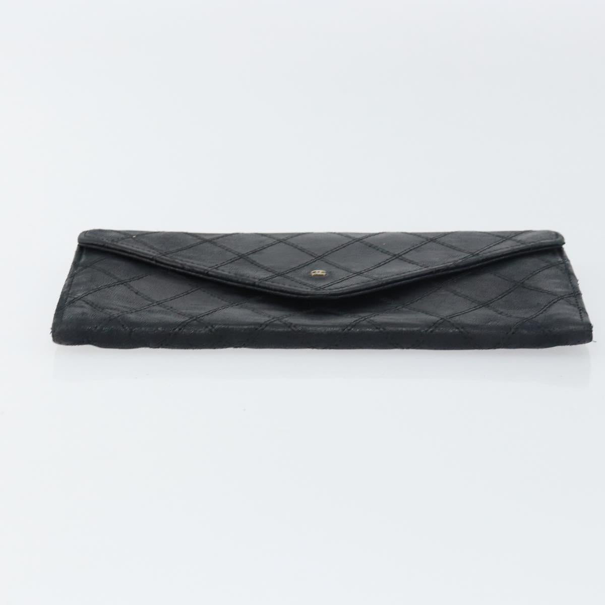 CHANEL Bicolore Long Wallet Lamb Skin Black Silver CC Auth bs31462