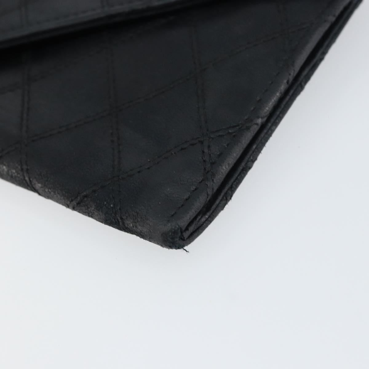 CHANEL Bicolore Long Wallet Lamb Skin Black Silver CC Auth bs31462