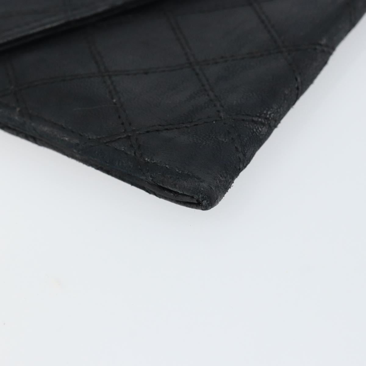 CHANEL Bicolore Long Wallet Lamb Skin Black Silver CC Auth bs31462