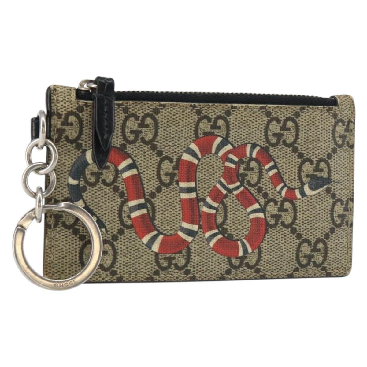 GUCCI GG Supreme Snake Coin Purse PVC Beige Silver Auth bs31464
