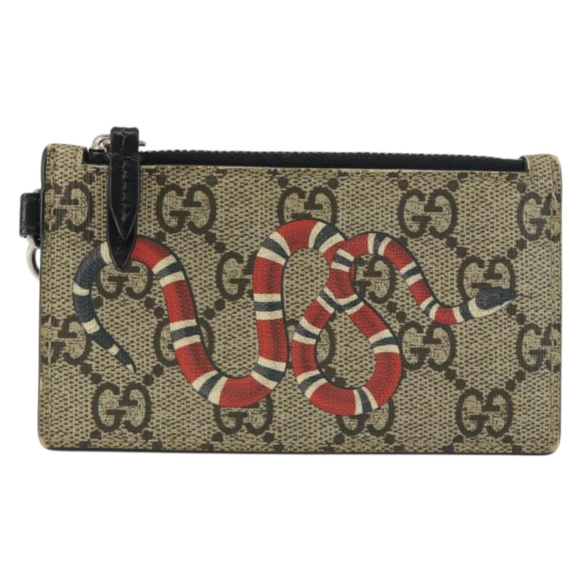 GUCCI GG Supreme Snake Coin Purse PVC Beige Silver Auth bs31464