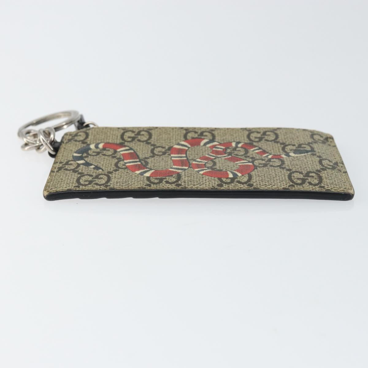 GUCCI GG Supreme Snake Coin Purse PVC Beige Silver Auth bs31464