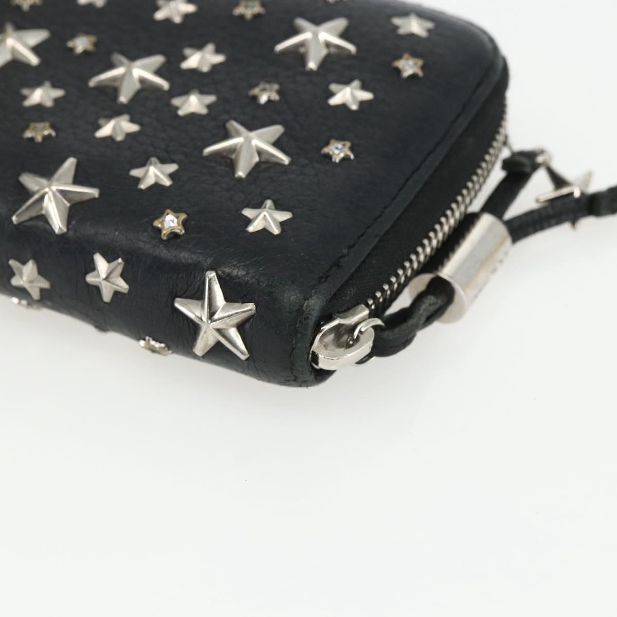 Jimmy Choo Studs Long Wallet Leather Black Silver Auth bs31467